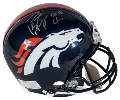 2015 Peyton Manning Denver Broncos SuperBowl logo Helmet Signed and Inscribed "SB 50 Champs" (Fanatics)